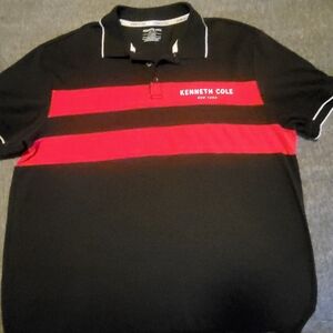 Kenneth Cole Men's Black and Red Polo Shirt